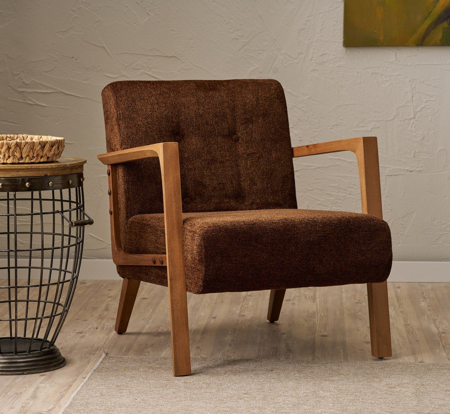 Ρουστίκ Πολυθρόνα Καφέ Υφασμάτινη