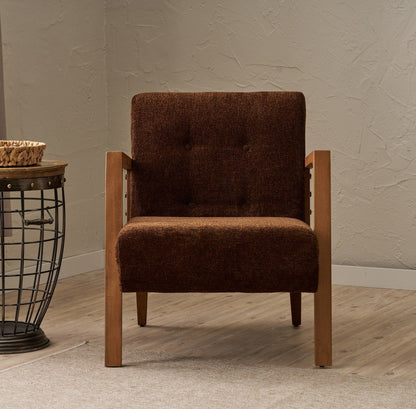 Ρουστίκ Πολυθρόνα Καφέ Υφασμάτινη Σενίλ Σκελετός Μασίφ Ξύλο Οξιά  825BLC2924