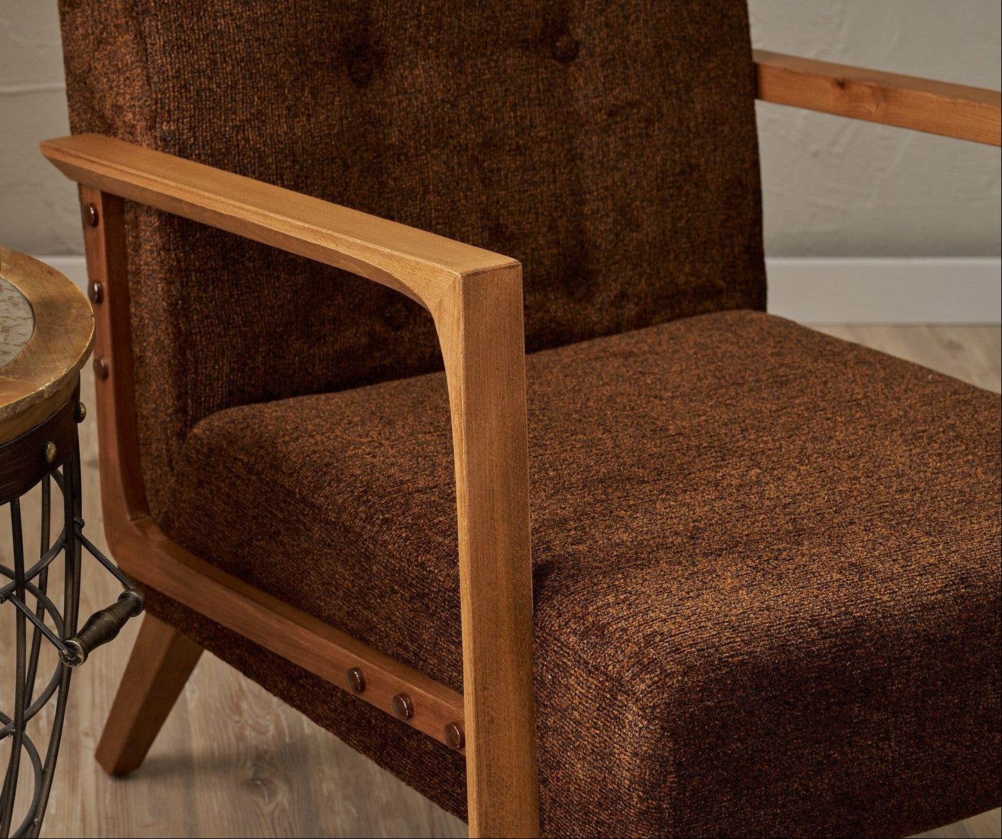 Ρουστίκ Πολυθρόνα Καφέ Υφασμάτινη Σενίλ Σκελετός Μασίφ Ξύλο Οξιά  825BLC2924