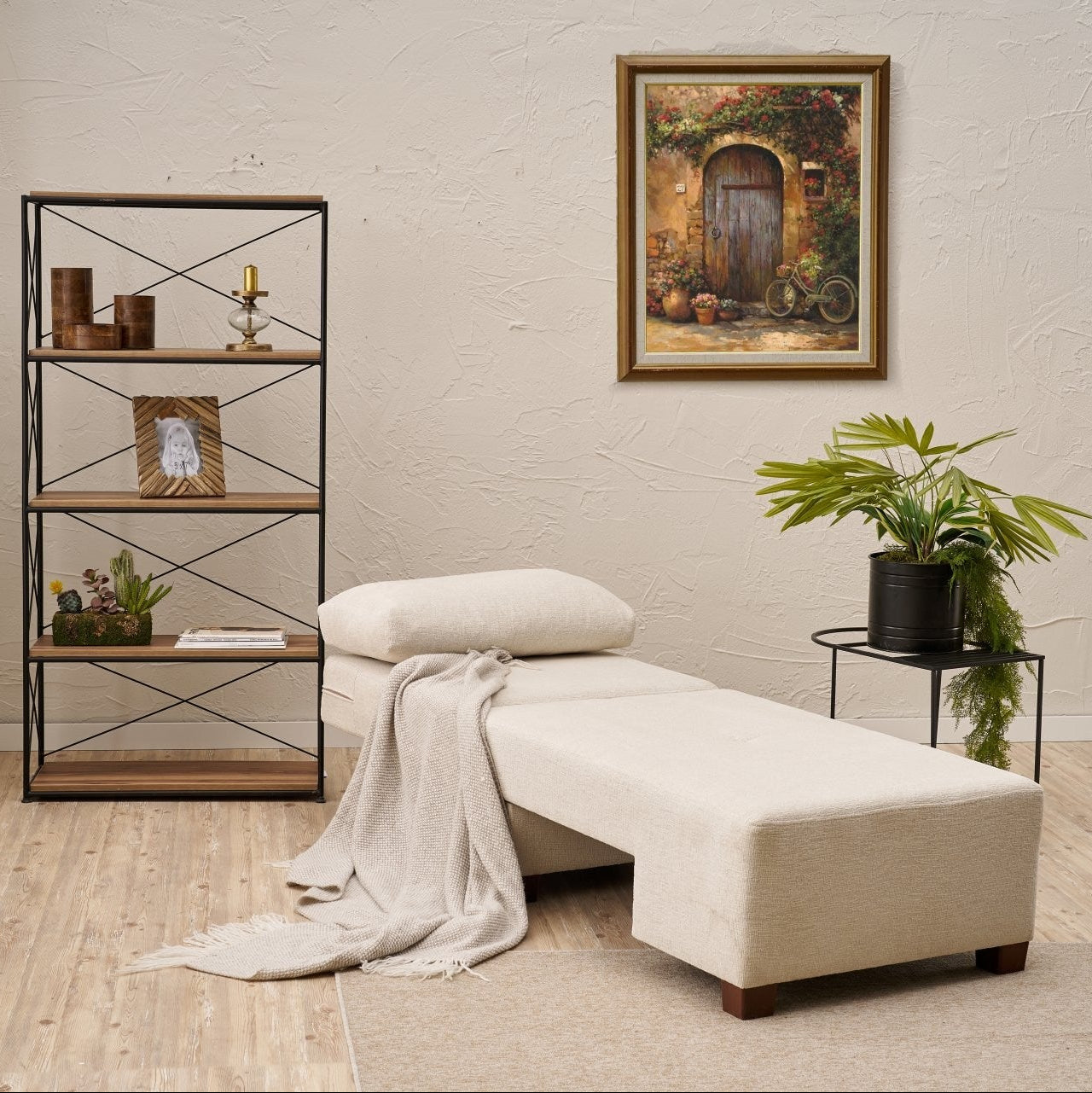 Πολυθρόνα Πολυμορφική Καναπές Κρεβάτι Ύφασμα Chenille Κρεμ Γκρί Με τραπεζάκι Αριστερά 825BLC4712