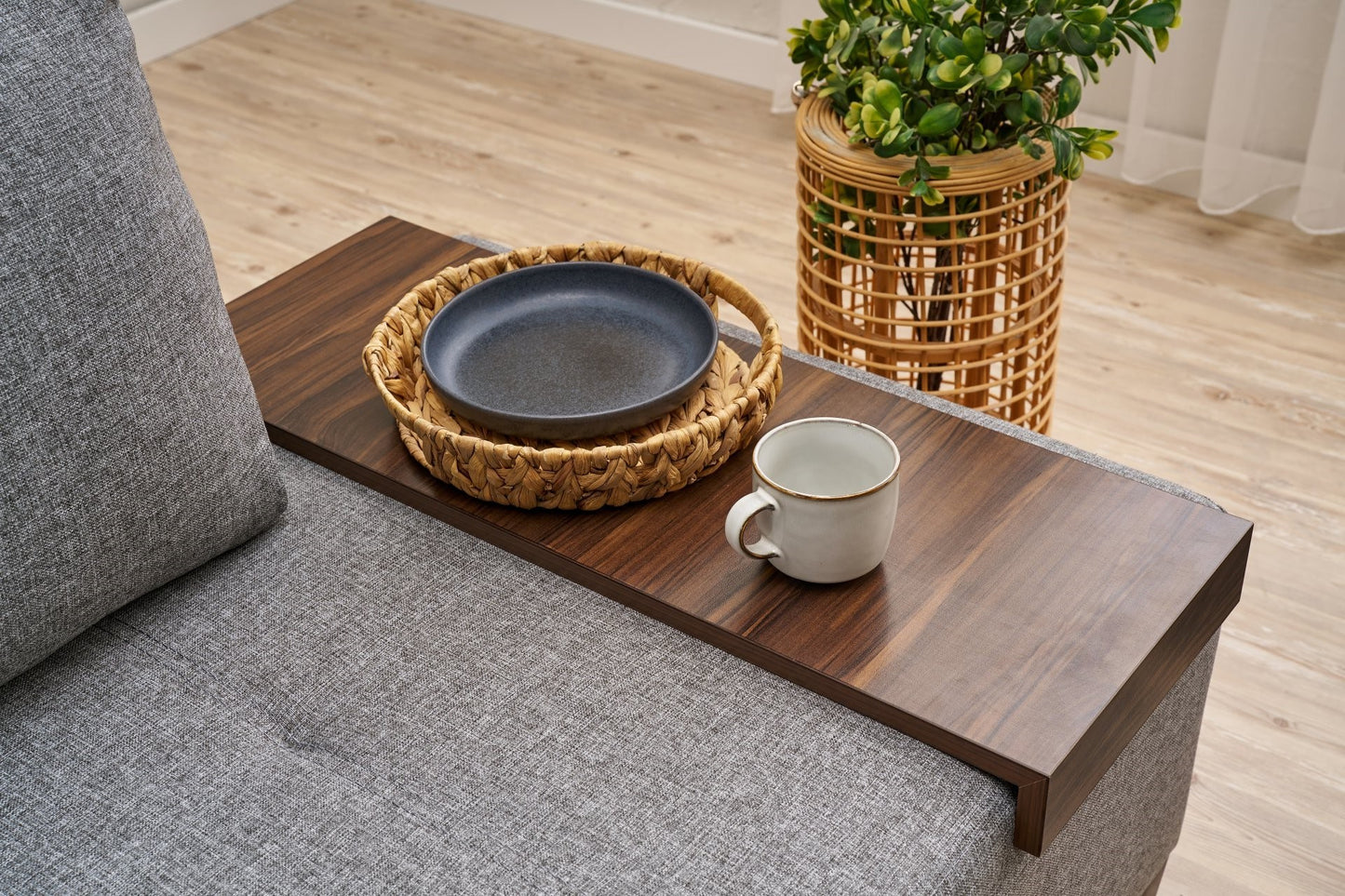 Πολυθρόνα Πολυμορφική Καναπές Κρεβάτι Ύφασμα Λινό Κρεμ Γκρι με Τραπεζάκι Δεξιά 825BLC4717