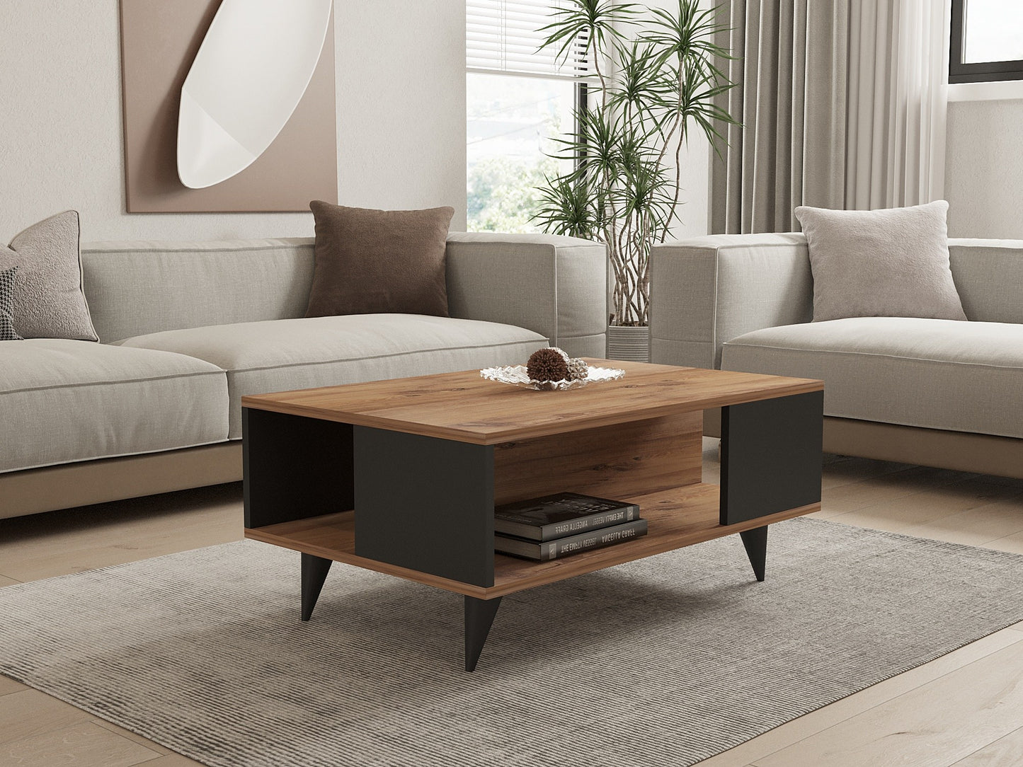 Τραπεζάκι Σαλονιού Καρυδί - Μαύρο 90 x 60 x 39,5 εκ GR835PUQ2833
