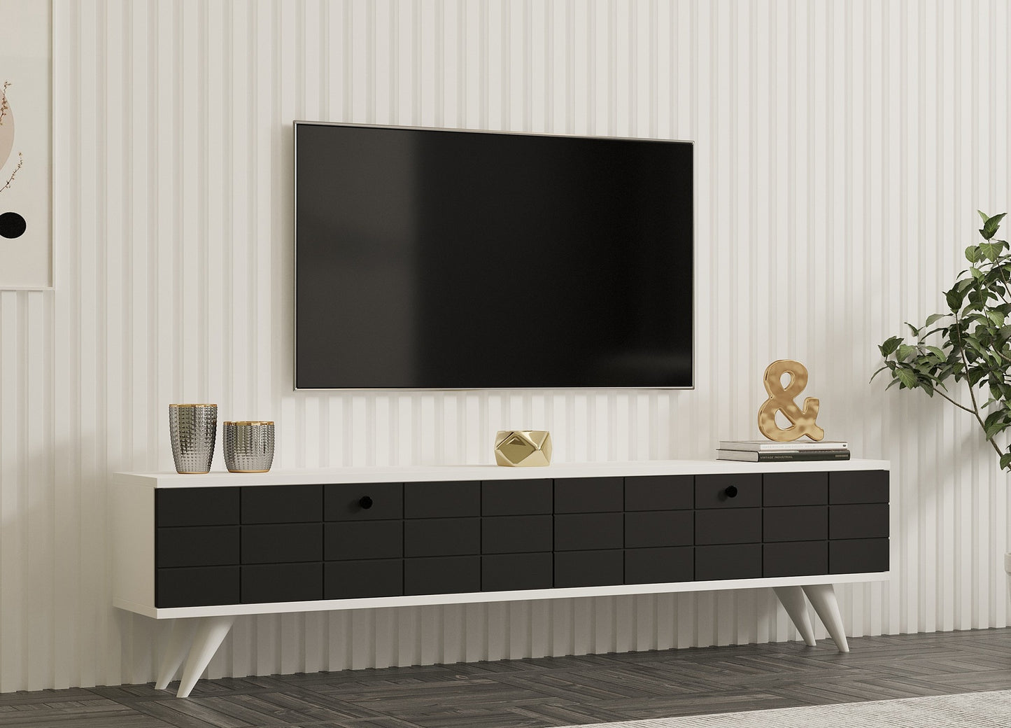 Έπιπλο Τηλεόρασης TV Βάση Σύνθεση Ανθρακί Λευκό | 835PUQ3001