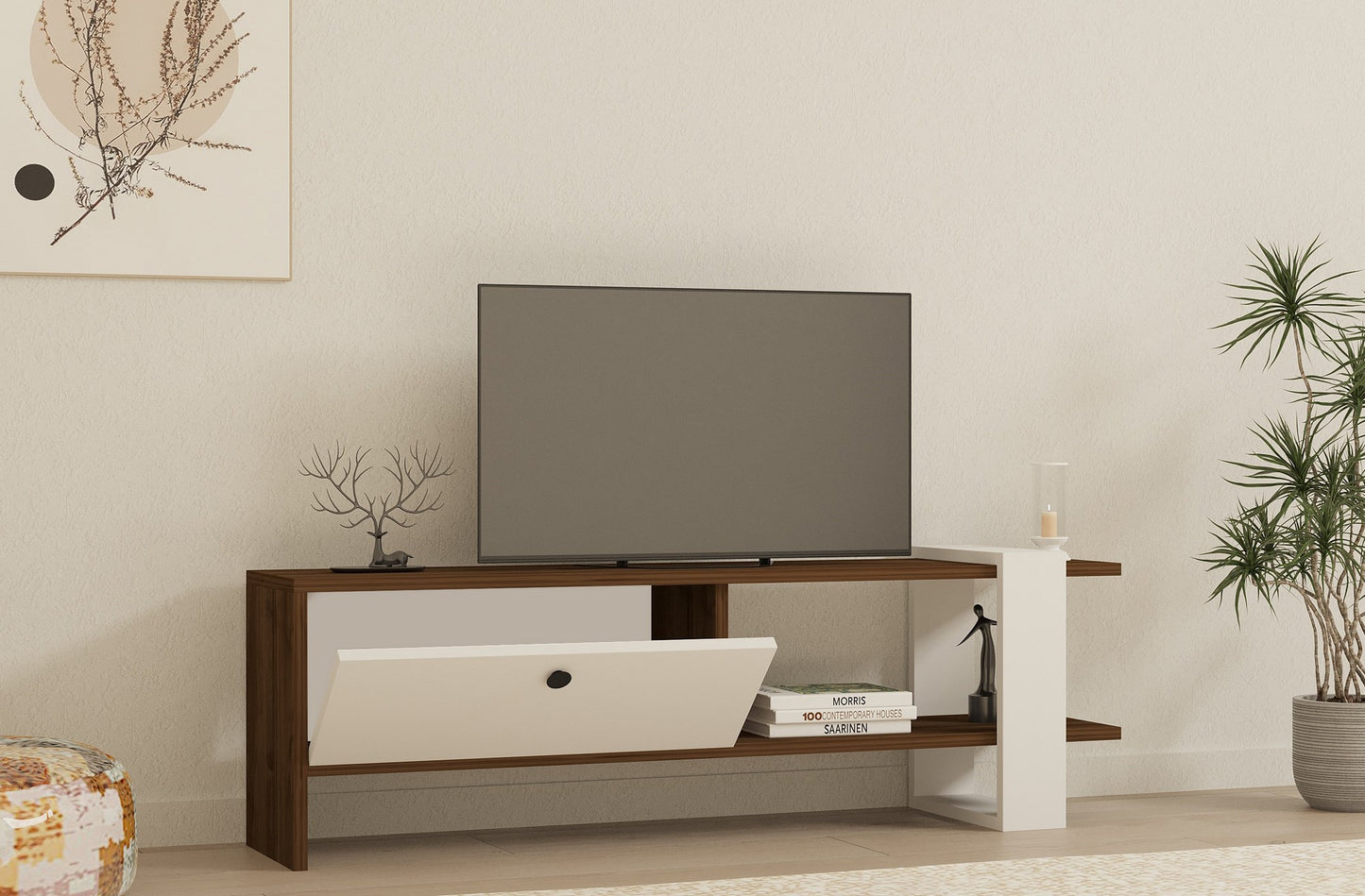 Έπιπλο Τηλεόρασης TV Βάση Σύνθεση Καρυδί Λευκό | 835PUQ3025