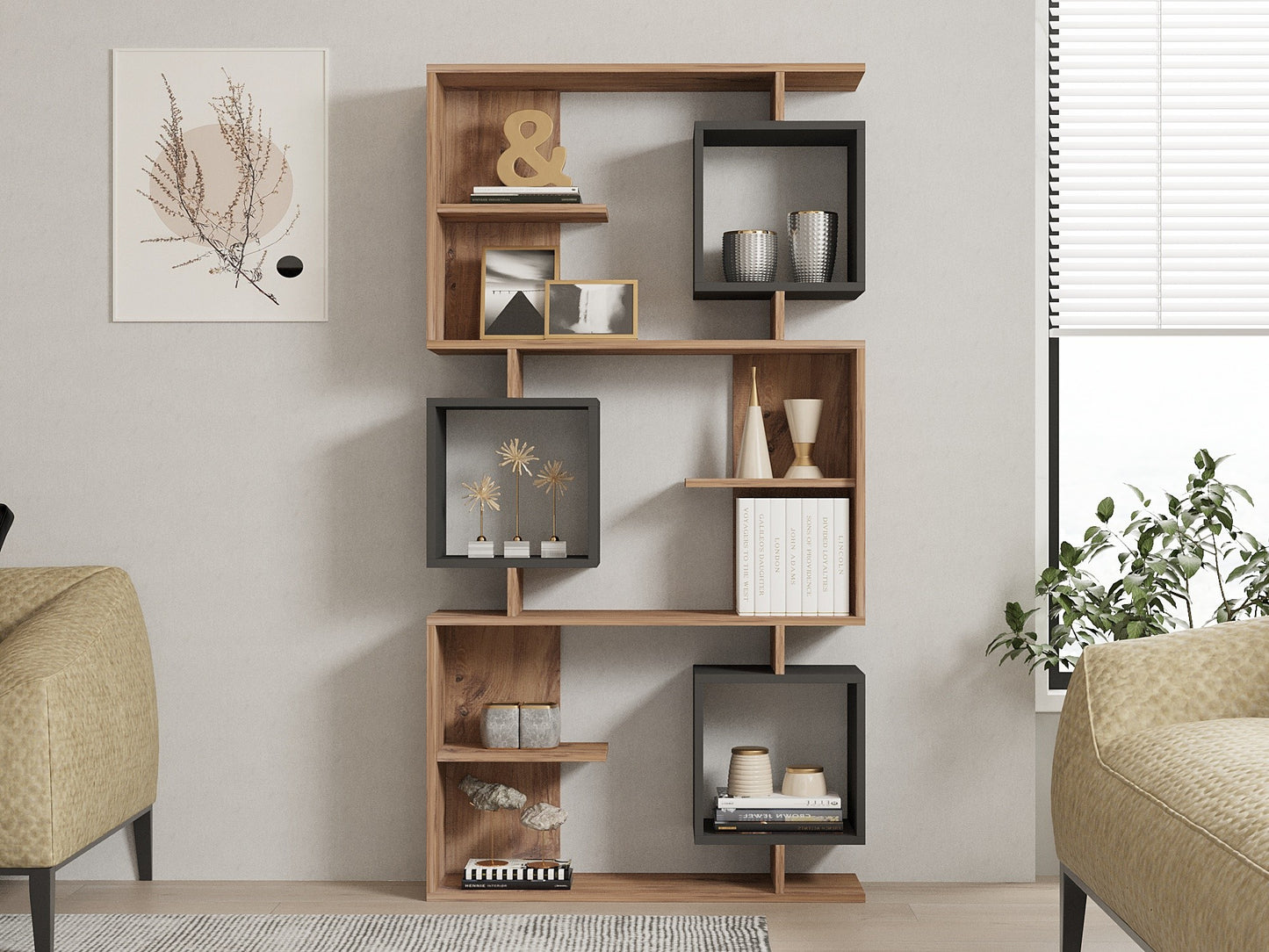 Βιβλιοθήκη 90 × 24,6 × 171,9 εκ. Atlantic Pine Ανθρακί GR835PUQ5316