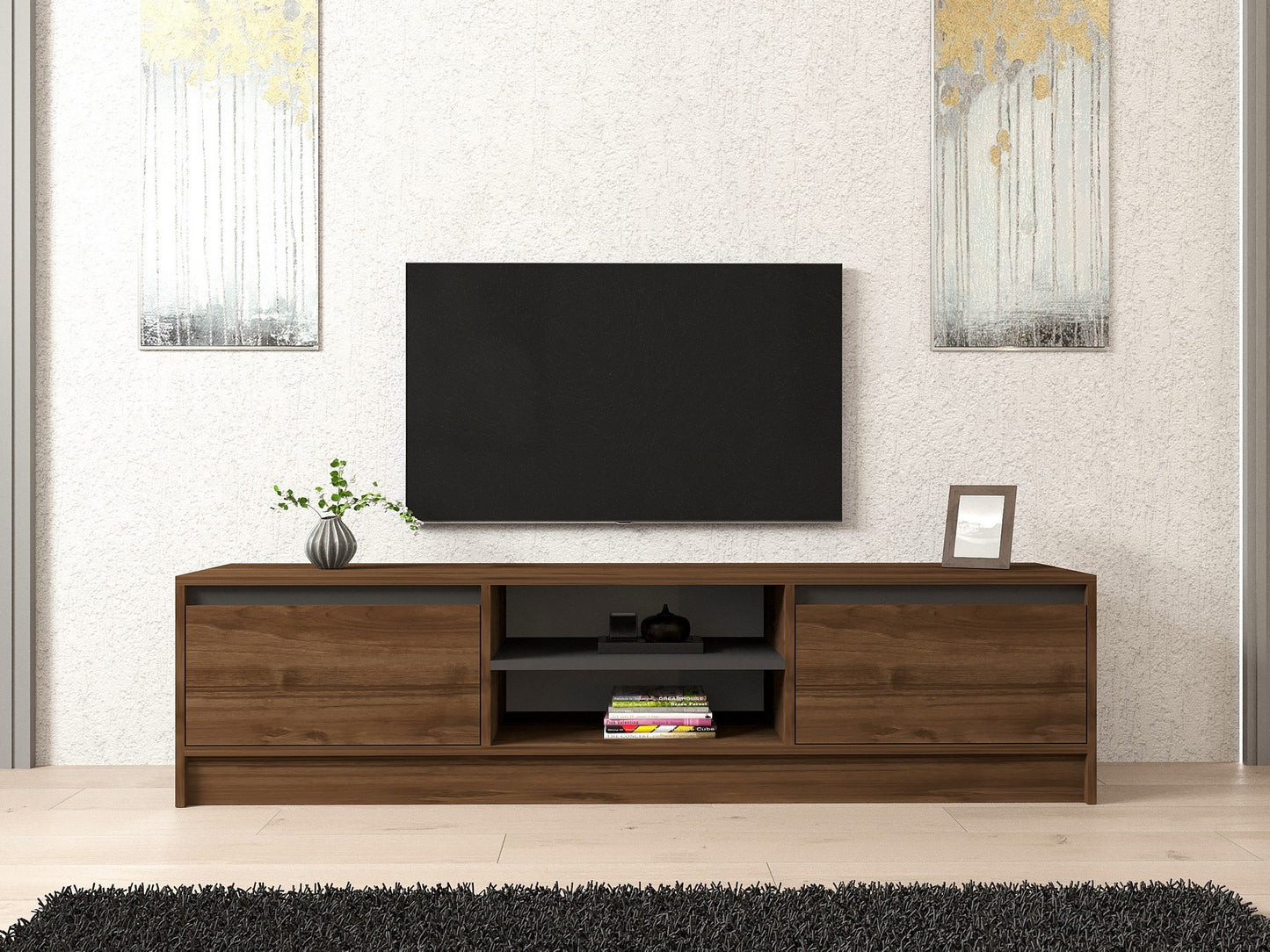 Έπιπλο Τηλεόρασης TV Βάση Σύνθεση Καρυδί Ανθρακί | 835PUQ6235