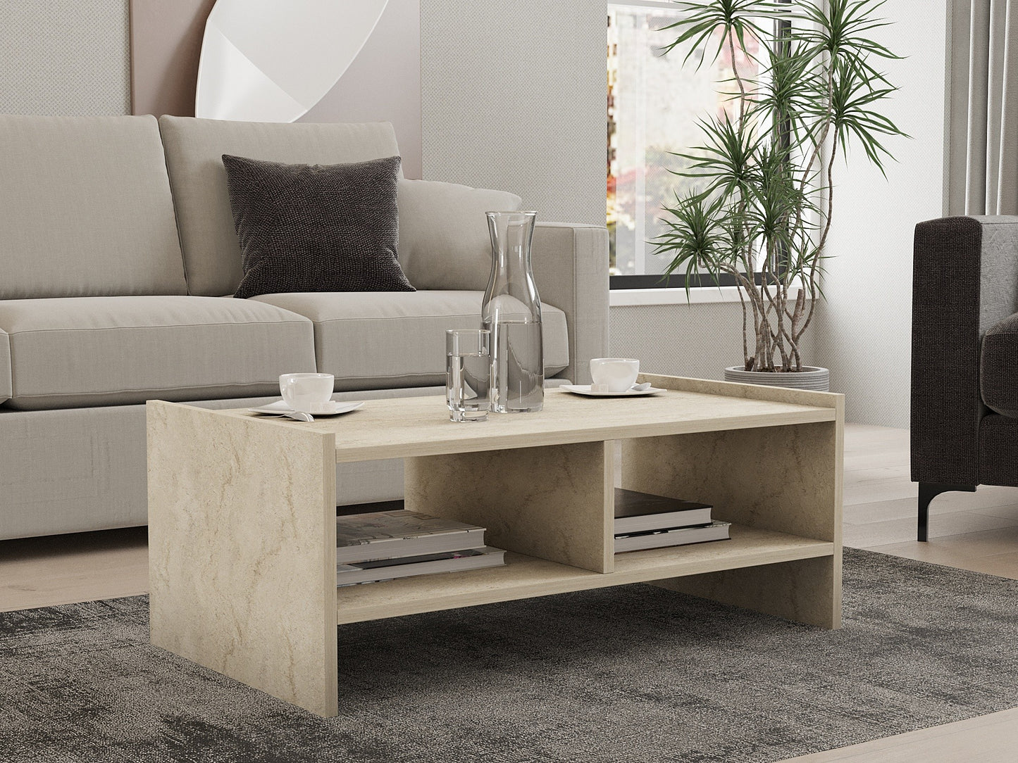Τραπεζάκι Σαλονιού Travertine 90 x 50 x 35 εκ GR835PUQ6352