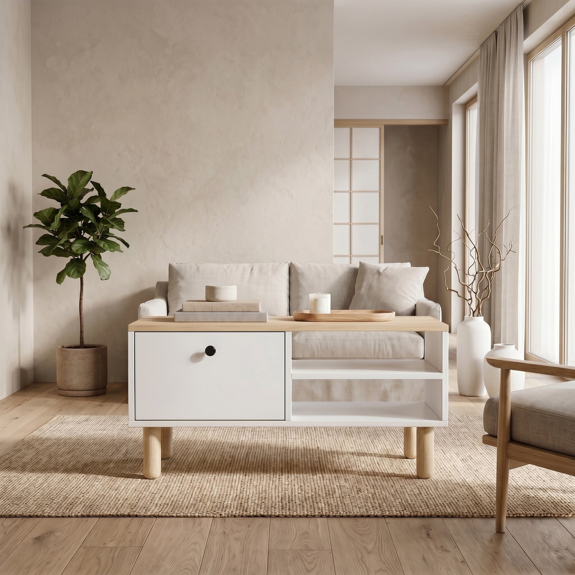 Τραπεζάκι Σαλονιού Δρυς Sapphire Λευκό 90 x 38,8 x 60 εκ. 835PUQ6361