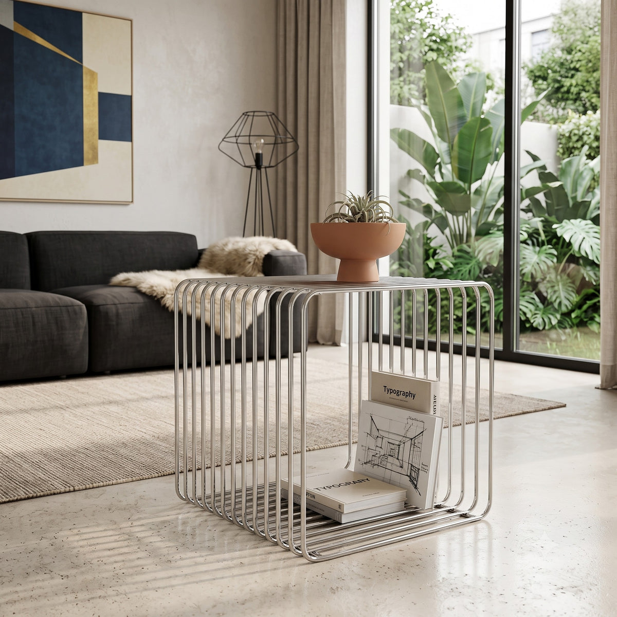 Μοντέρνο Κομοδίνο Μεταλλικό Ασημί 35x35x35 εκ 835PUQ6455