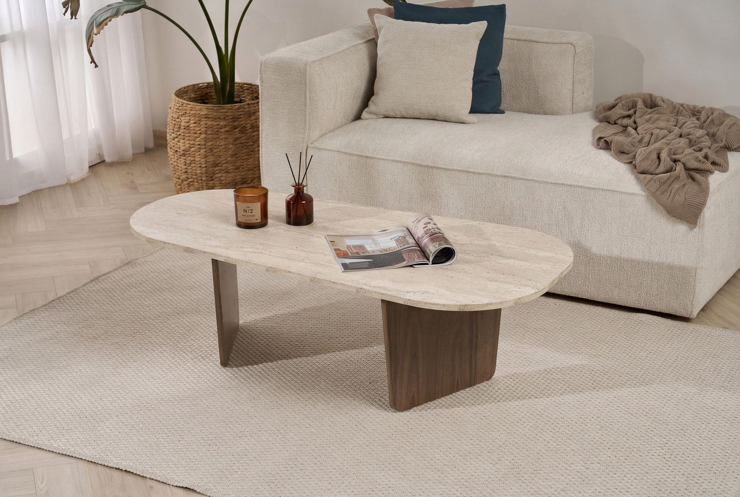 Τραπεζάκι Σαλονιού Travertine - Καρυδί 130 x 65 x 40 εκ GR838NRD1123