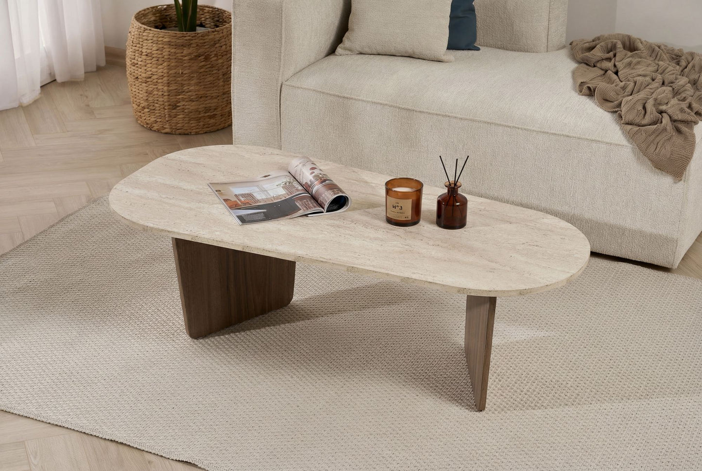 Τραπεζάκι Σαλονιού Travertine - Καρυδί 130 x 65 x 40 εκ GR838NRD1123