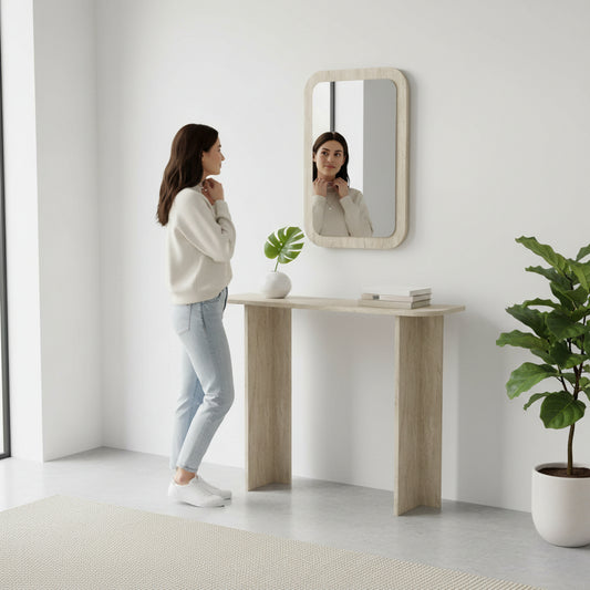 Στενό Τραπέζι Κονσόλα Εισόδου με Καθρέφτη Έπιπλο Διαδρόμου Όψη Πωρόλιθου 845HCT1215