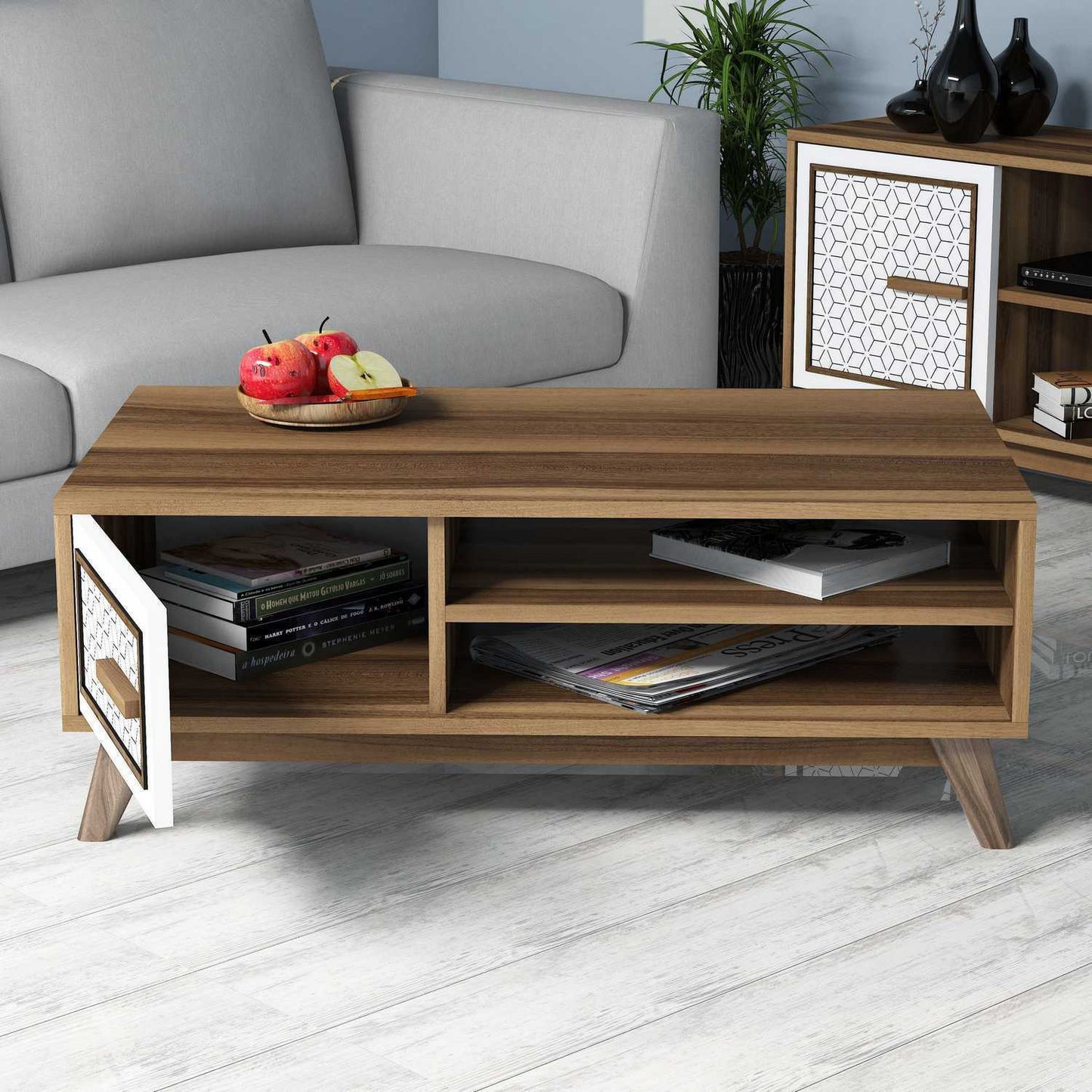Τραπεζάκι Σαλονιού Καρυδί - Λευκό 105 x 60 x 38,2 εκ GR845HCT2832