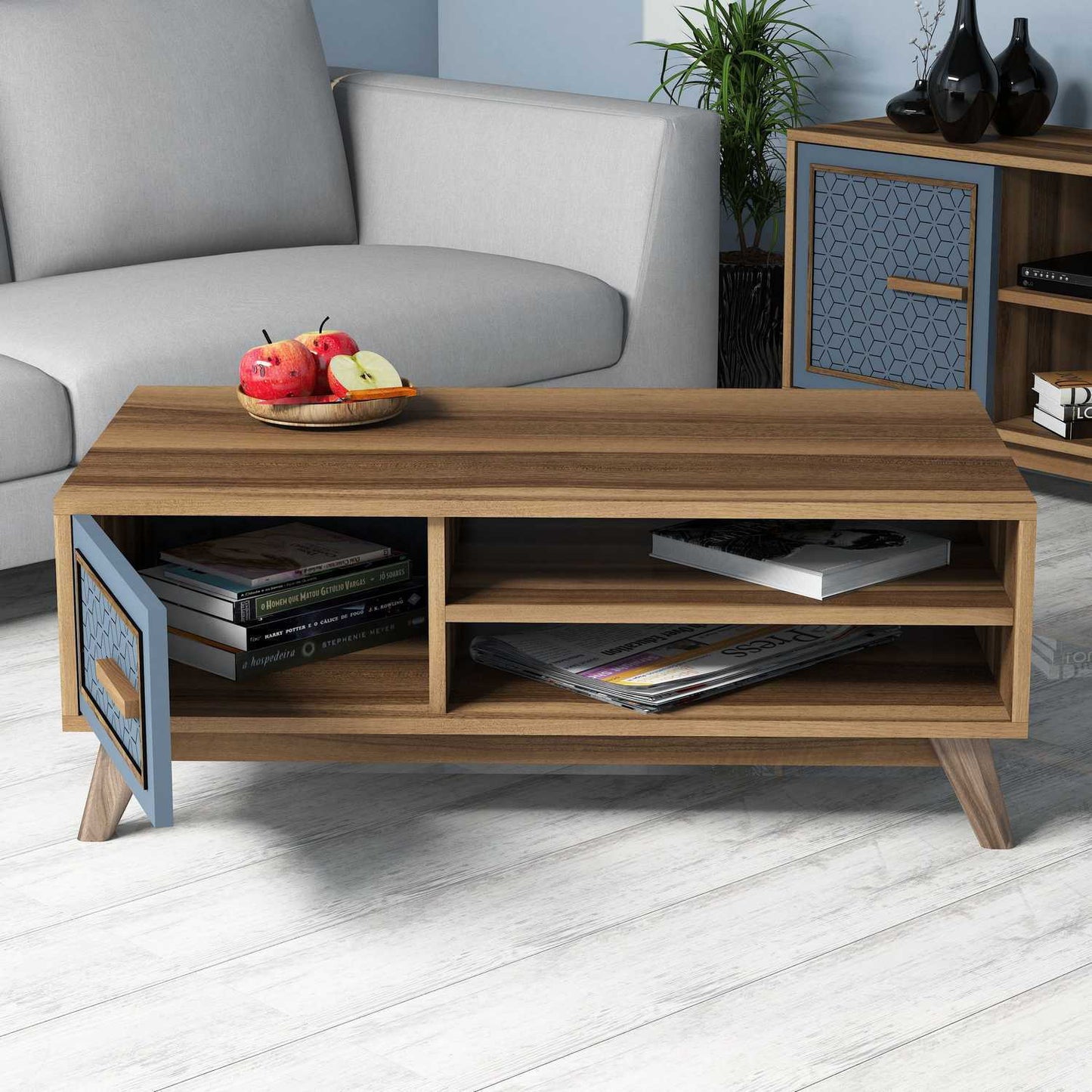 Τραπεζάκι Σαλονιού Καρυδί - Μπλε 105 x 60 x 38,2 εκ GR845HCT2834