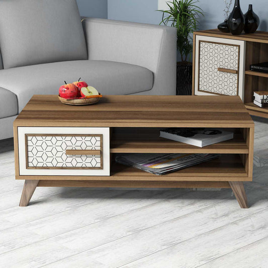 Τραπεζάκι Σαλονιού Καρυδί - Κρεμ 105 x 60 x 38,2 εκ GR845HCT2835