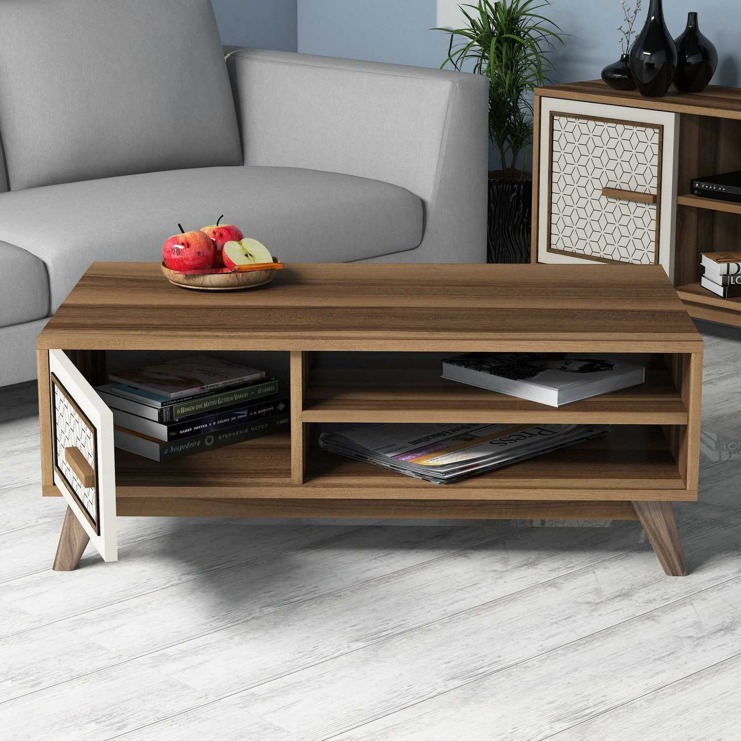 Τραπεζάκι Σαλονιού Καρυδί - Κρεμ 105 x 60 x 38,2 εκ GR845HCT2835