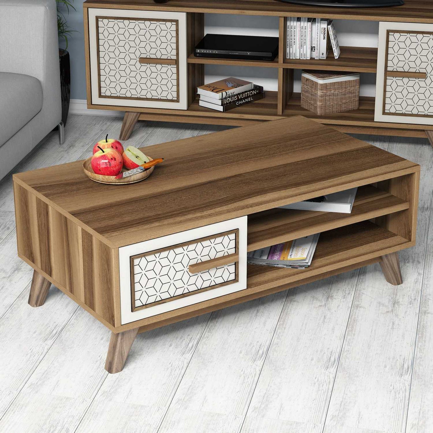 Τραπεζάκι Σαλονιού Καρυδί - Κρεμ 105 x 60 x 38,2 εκ GR845HCT2835
