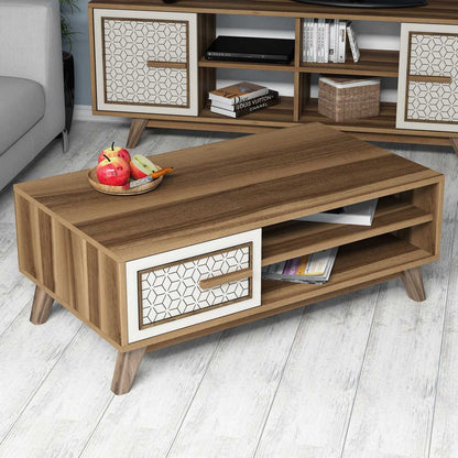 Τραπεζάκι Σαλονιού Καρυδί - Κρεμ 105 x 60 x 38,2 εκ GR845HCT2835