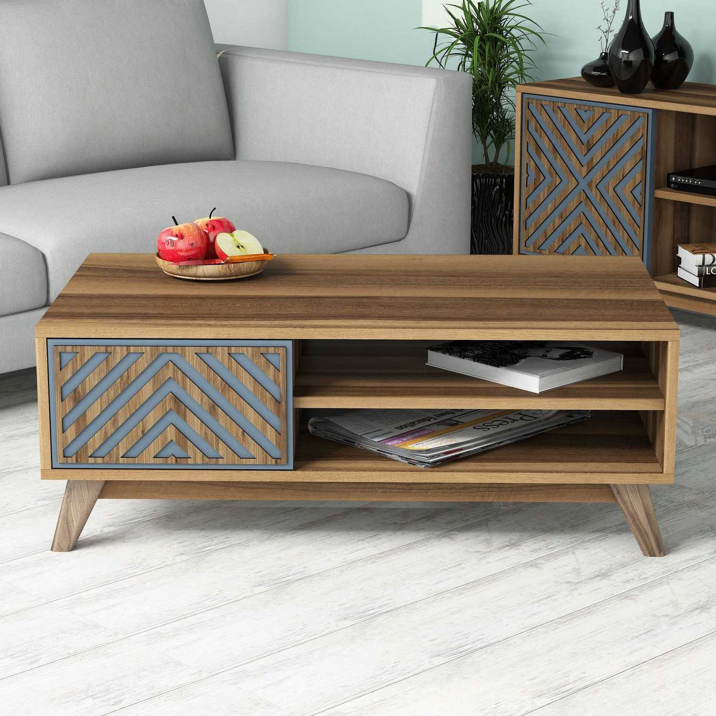 Τραπεζάκι Σαλονιού Καρυδί - Μπλε 105 x 60 x 38,2 εκ GR845HCT2839