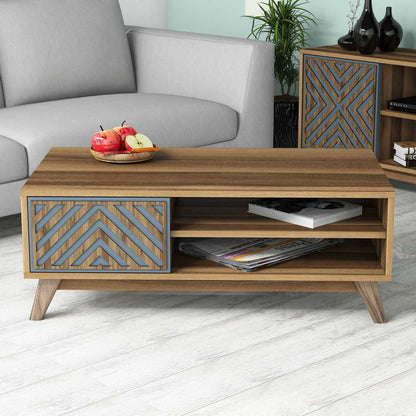 Τραπεζάκι Σαλονιού Καρυδί - Μπλε 105 x 60 x 38,2 εκ GR845HCT2839