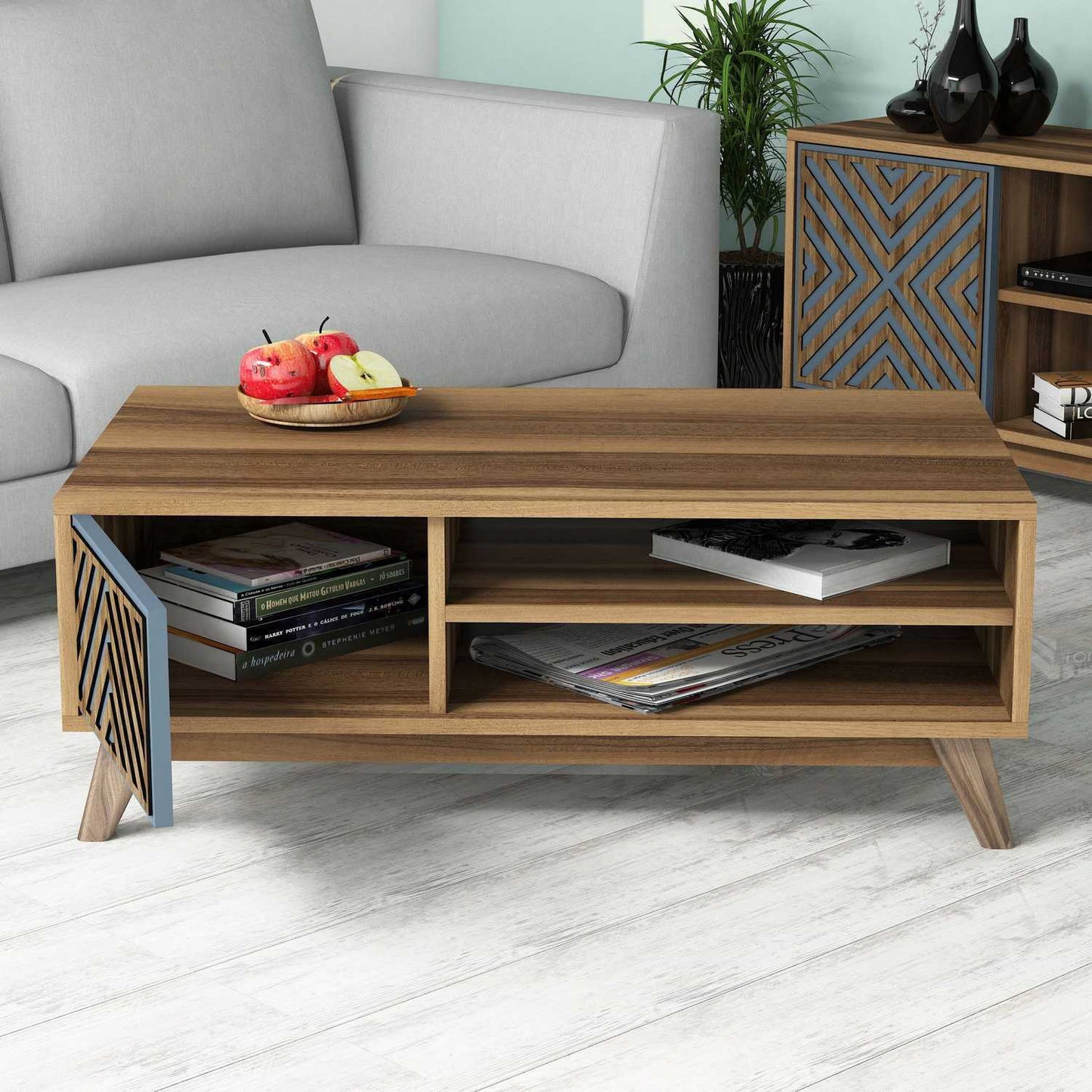 Τραπεζάκι Σαλονιού Καρυδί - Μπλε 105 x 60 x 38,2 εκ GR845HCT2839
