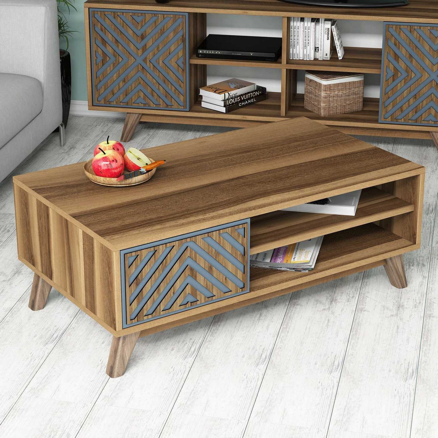 Τραπεζάκι Σαλονιού Καρυδί - Μπλε 105 x 60 x 38,2 εκ GR845HCT2839