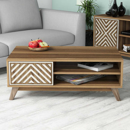 Τραπεζάκι Σαλονιού Καρυδί - Κρεμ 105 x 60 x 38,2 εκ GR845HCT2840