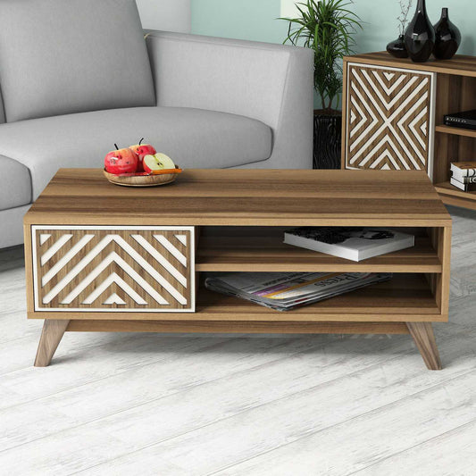 Τραπεζάκι Σαλονιού Καρυδί - Κρεμ 105 x 60 x 38,2 εκ GR845HCT2840