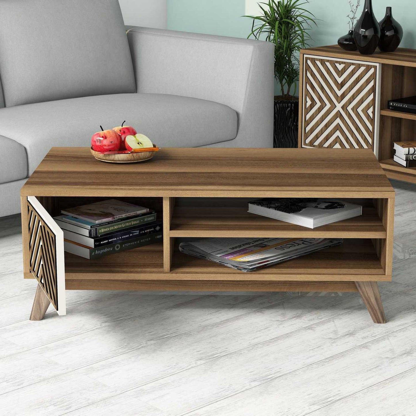 Τραπεζάκι Σαλονιού Καρυδί - Κρεμ 105 x 60 x 38,2 εκ GR845HCT2840