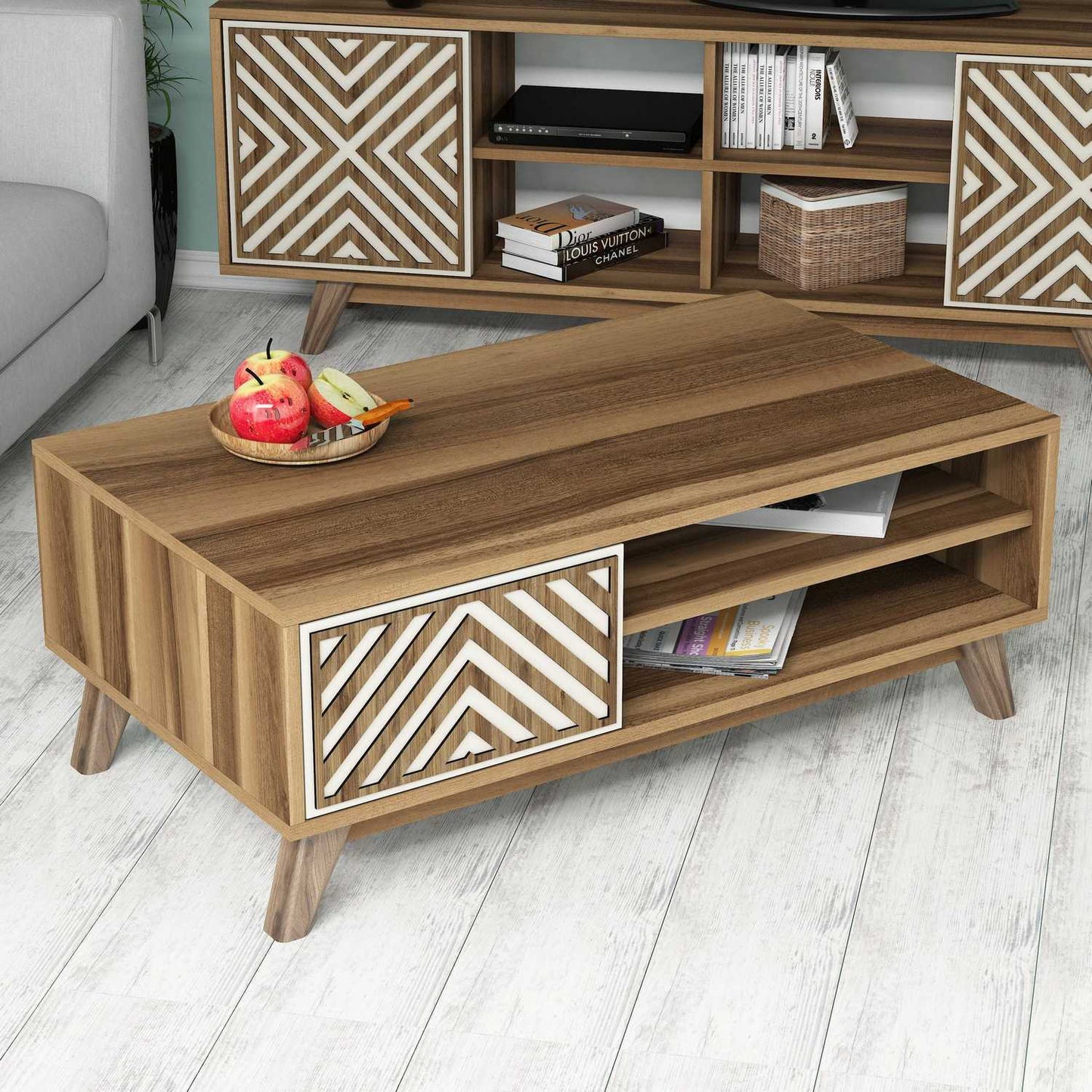 Τραπεζάκι Σαλονιού Καρυδί - Κρεμ 105 x 60 x 38,2 εκ GR845HCT2840