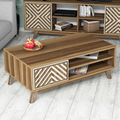 Τραπεζάκι Σαλονιού Καρυδί - Κρεμ 105 x 60 x 38,2 εκ GR845HCT2840