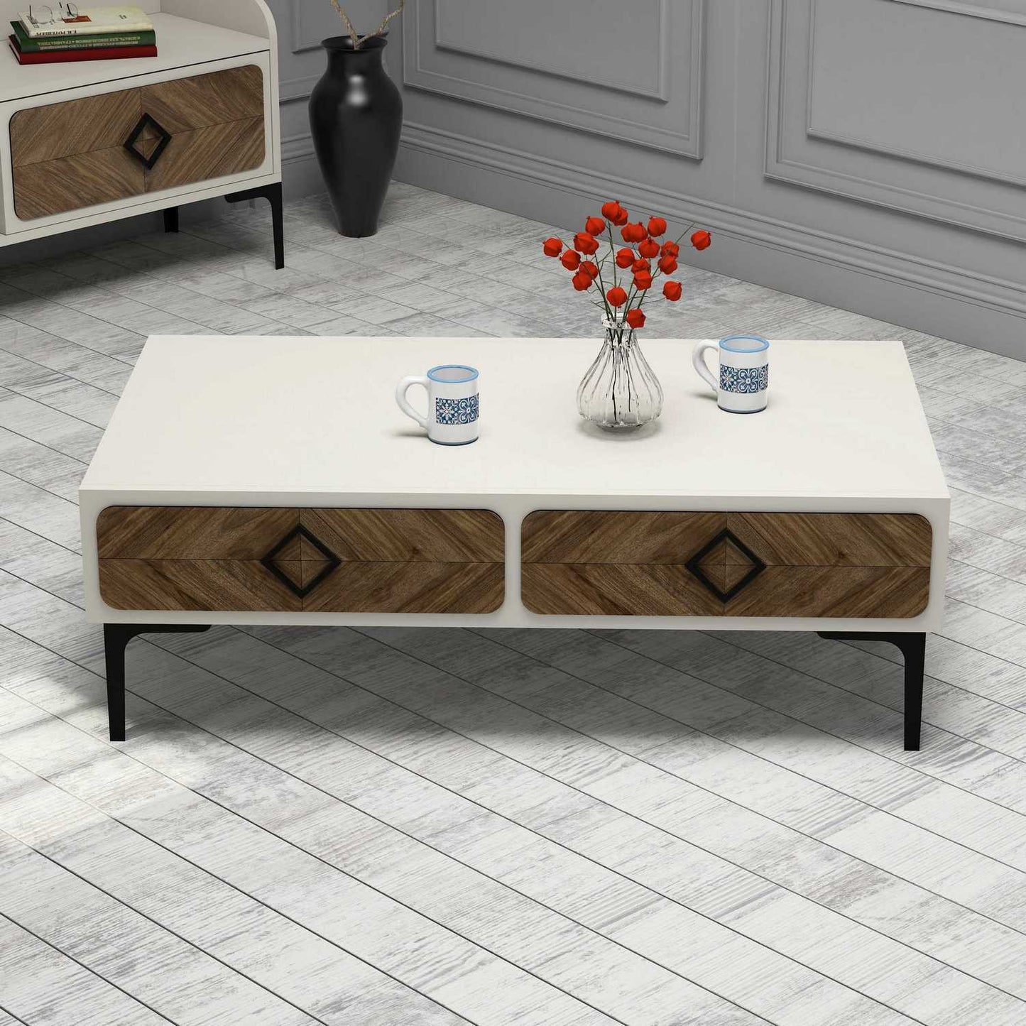 Τραπεζάκι Σαλονιού Καρυδί - Κρεμ 105 x 60 x 34,6 εκ GR845HCT2849