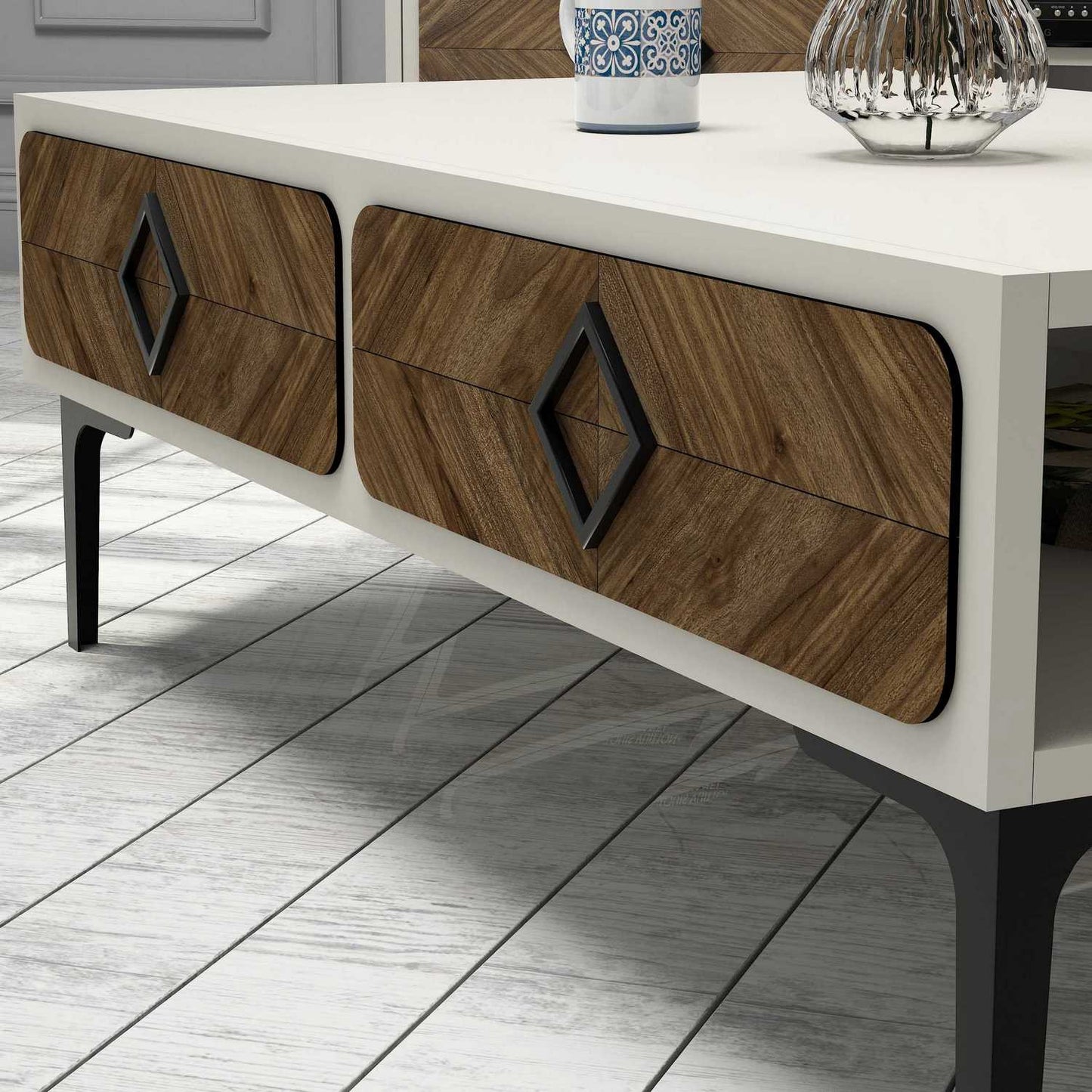 Τραπεζάκι Σαλονιού Καρυδί - Κρεμ 105 x 60 x 34,6 εκ GR845HCT2849