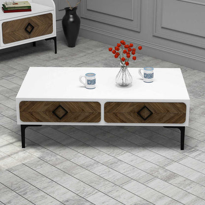 Τραπεζάκι Σαλονιού Λευκό - Καρυδί 105 x 60 x 34,6 εκ GR845HCT2850