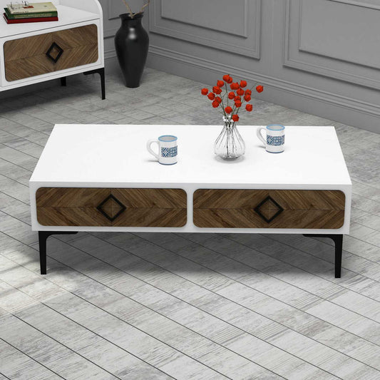 Τραπεζάκι Σαλονιού Λευκό - Καρυδί 105 x 60 x 34,6 εκ GR845HCT2850