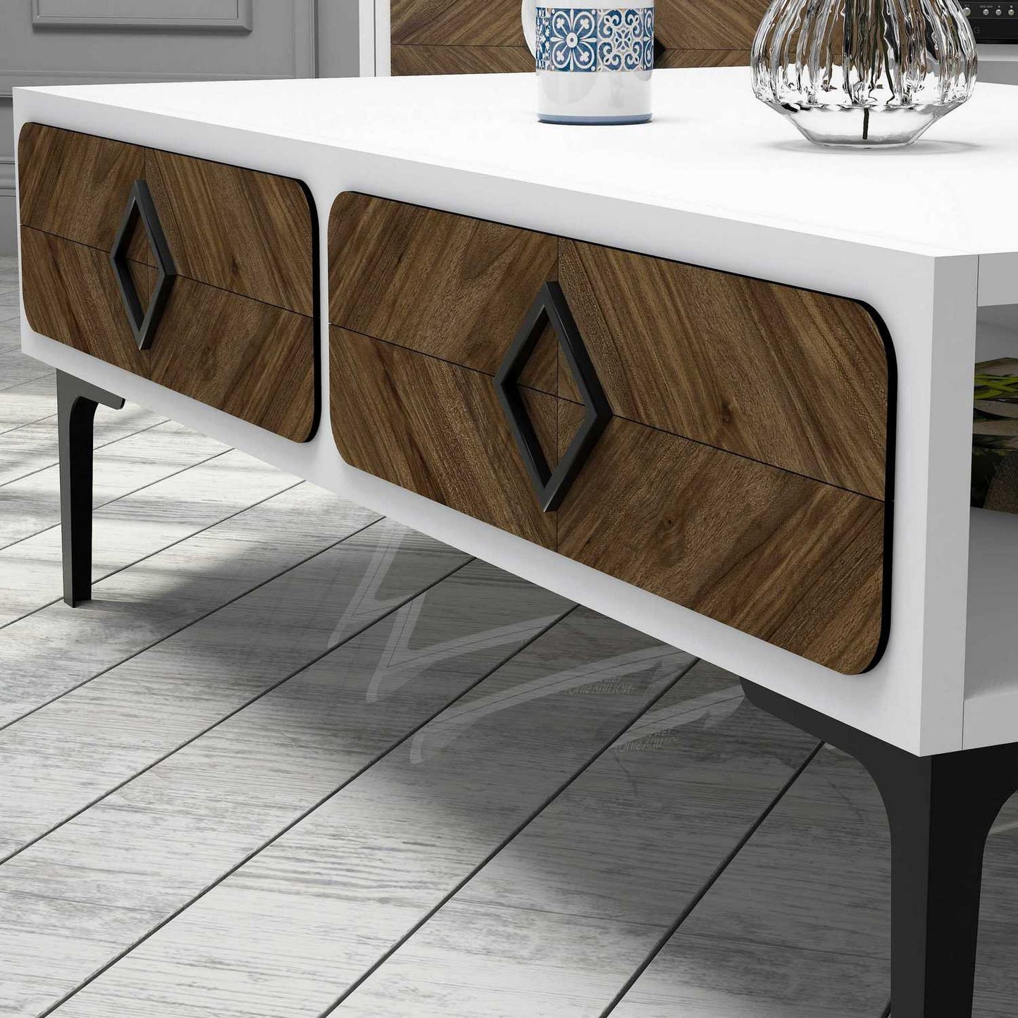Τραπεζάκι Σαλονιού Λευκό - Καρυδί 105 x 60 x 34,6 εκ GR845HCT2850