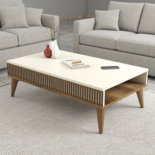 Τραπεζάκι Σαλονιού Καρυδί - Κρεμ 105 x 60 x 34,6 εκ GR845HCT2887