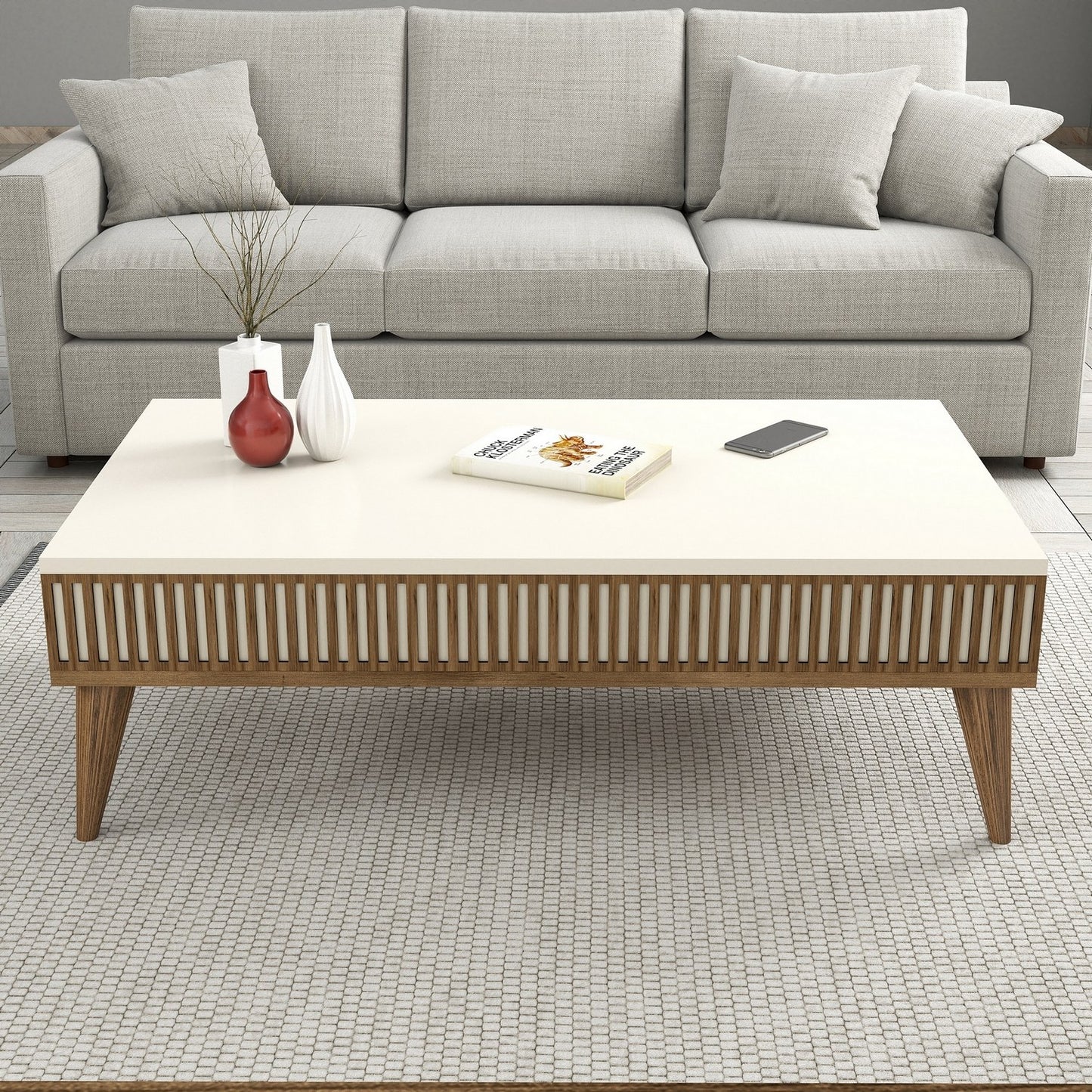 Τραπεζάκι Σαλονιού Καρυδί - Κρεμ 105 x 60 x 34,6 εκ GR845HCT2887