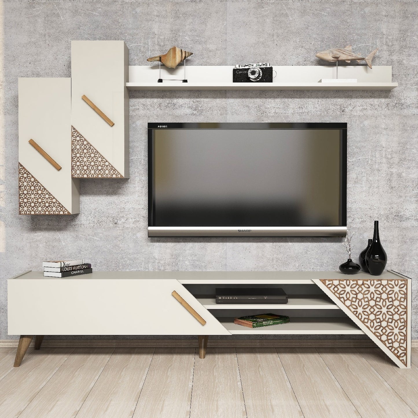 Έπιπλο Τηλεόρασης TV Βάση Σύνθεση Κρεμ | 845HCT3003