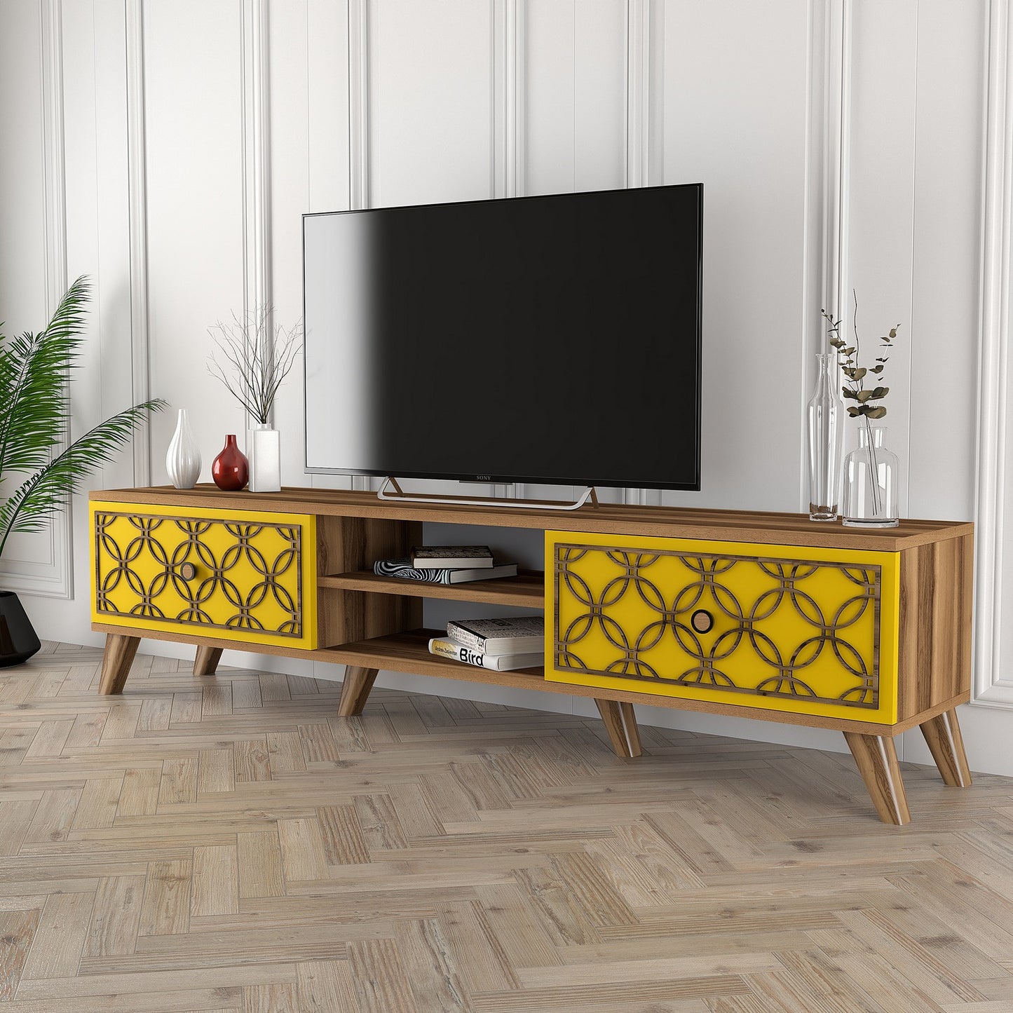 Έπιπλο Τηλεόρασης TV Βάση Σύνθεση Καρυδί Yellow | 845HCT3008