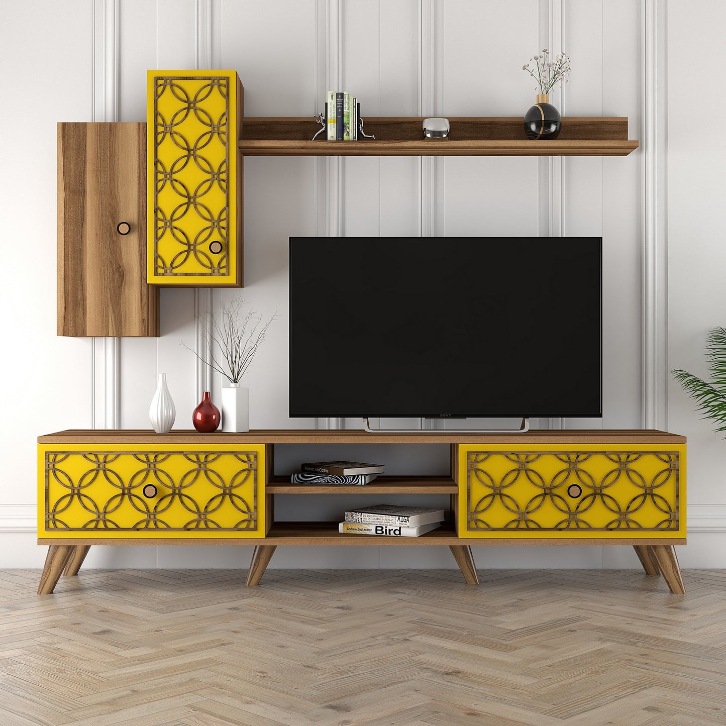Έπιπλο Τηλεόρασης TV Βάση Σύνθεση Καρυδί Yellow | 845HCT3014
