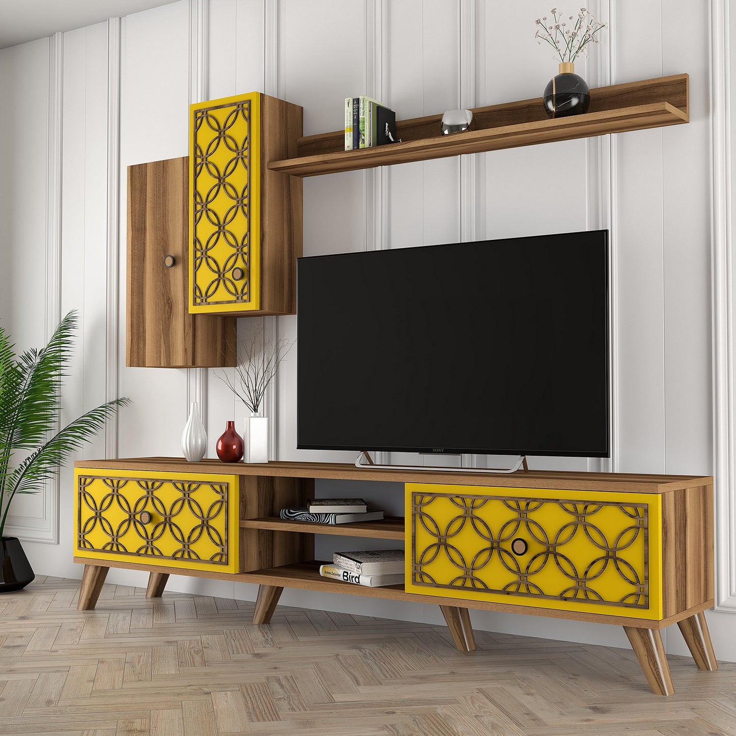 Έπιπλο Τηλεόρασης TV Βάση Σύνθεση Καρυδί Yellow | 845HCT3014