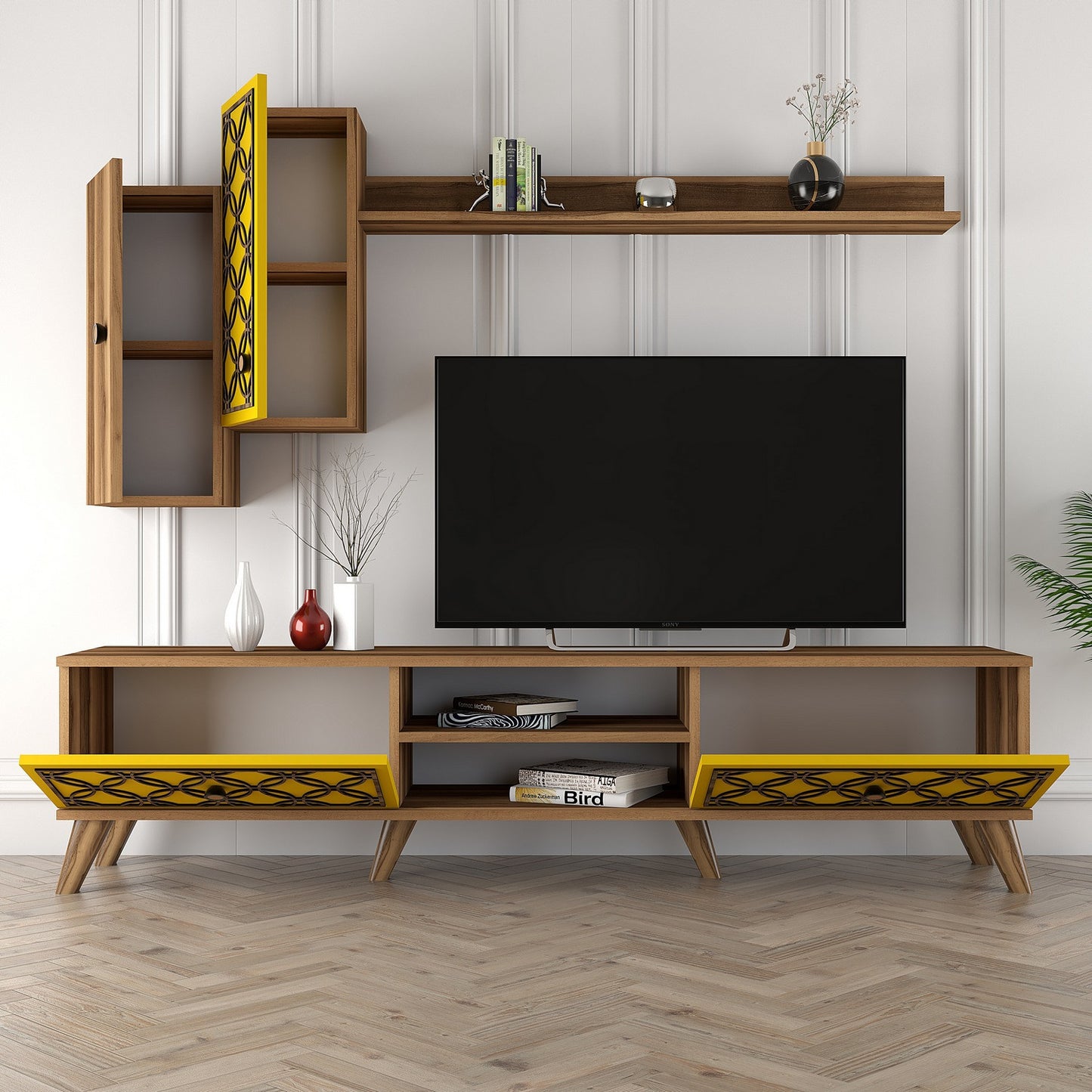 Έπιπλο Τηλεόρασης TV Βάση Σύνθεση Καρυδί Yellow | 845HCT3014
