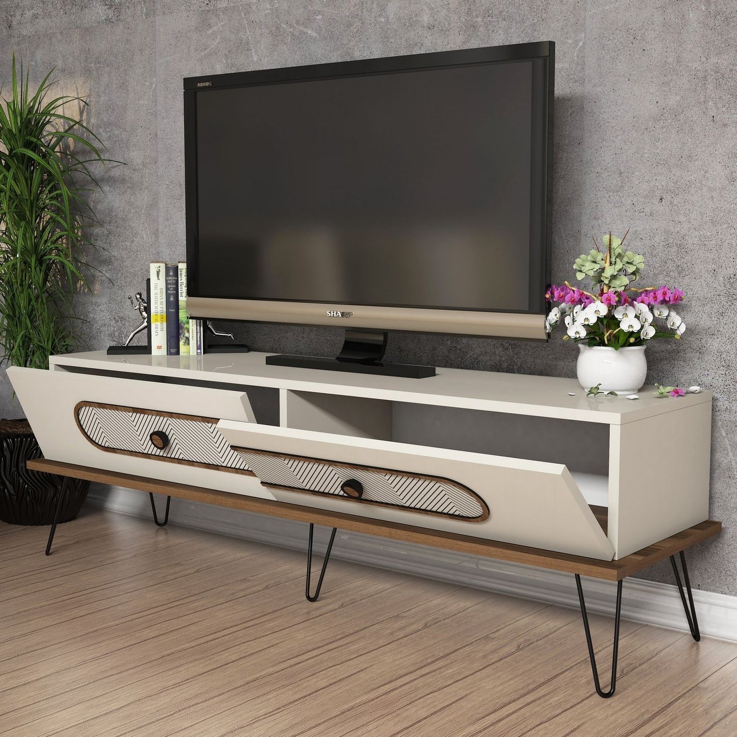 Έπιπλο Τηλεόρασης TV Βάση Σύνθεση Κρεμ | 845HCT3028