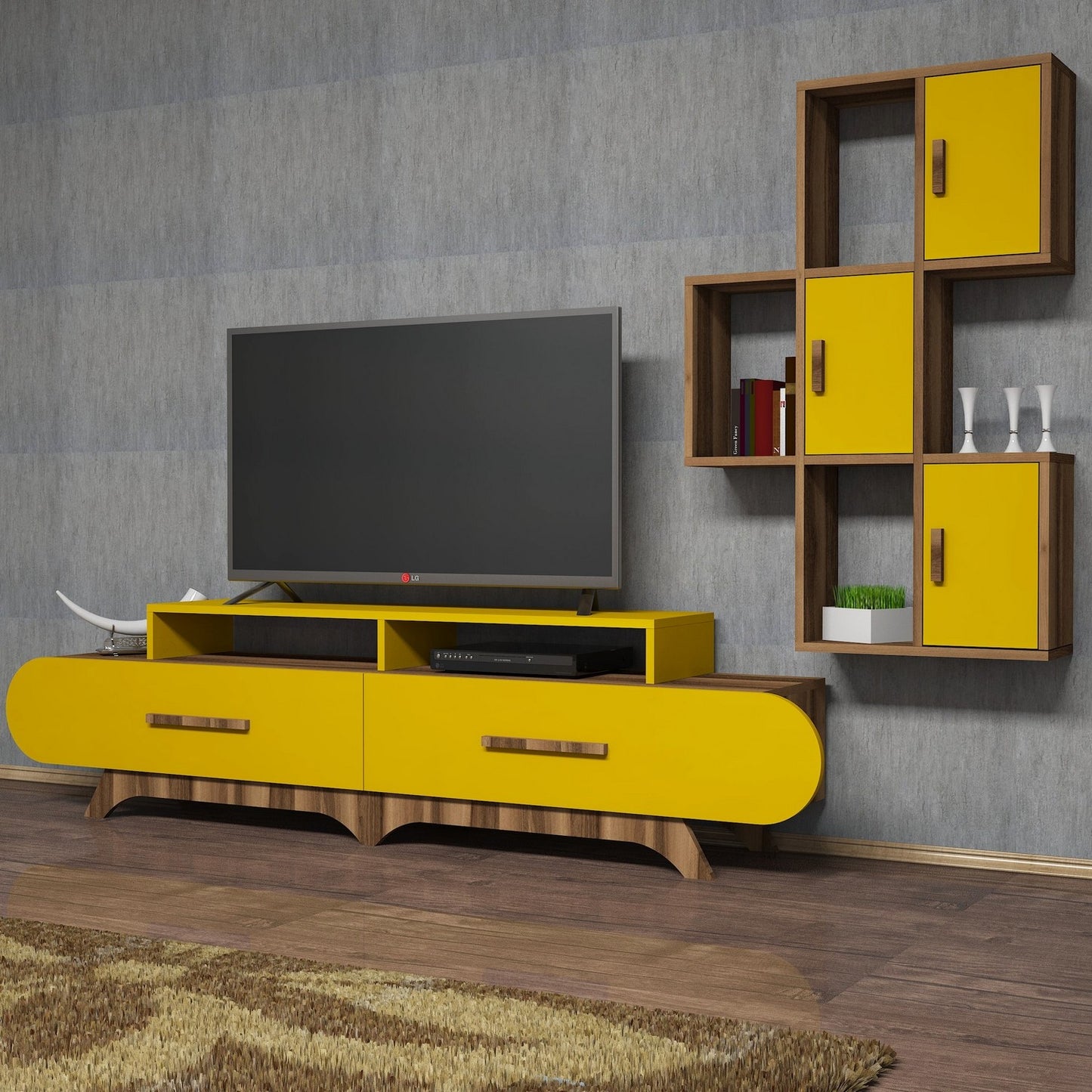 Έπιπλο Τηλεόρασης TV Βάση Σύνθεση Καρυδί Yellow | 845HCT3036