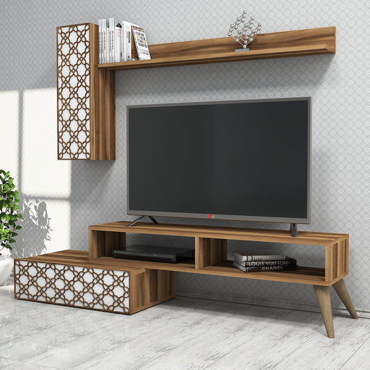 Έπιπλο Τηλεόρασης TV Βάση Σύνθεση Καρυδί Λευκό | 845HCT3044