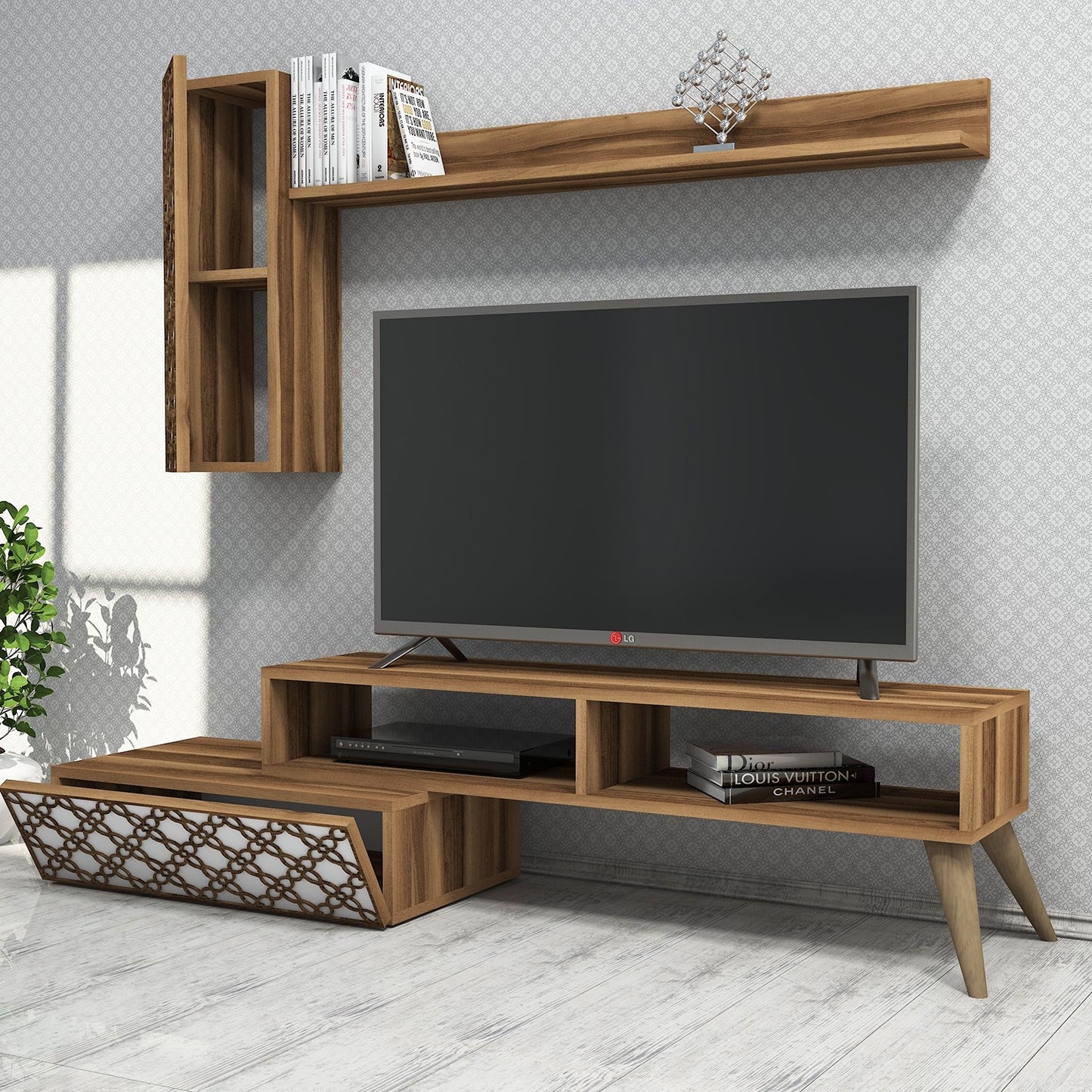 Έπιπλο Τηλεόρασης TV Βάση Σύνθεση Καρυδί Λευκό | 845HCT3044