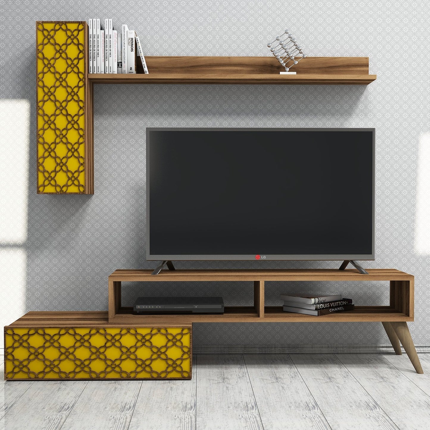 Έπιπλο Τηλεόρασης TV Βάση Σύνθεση Καρυδί Yellow | 845HCT3048