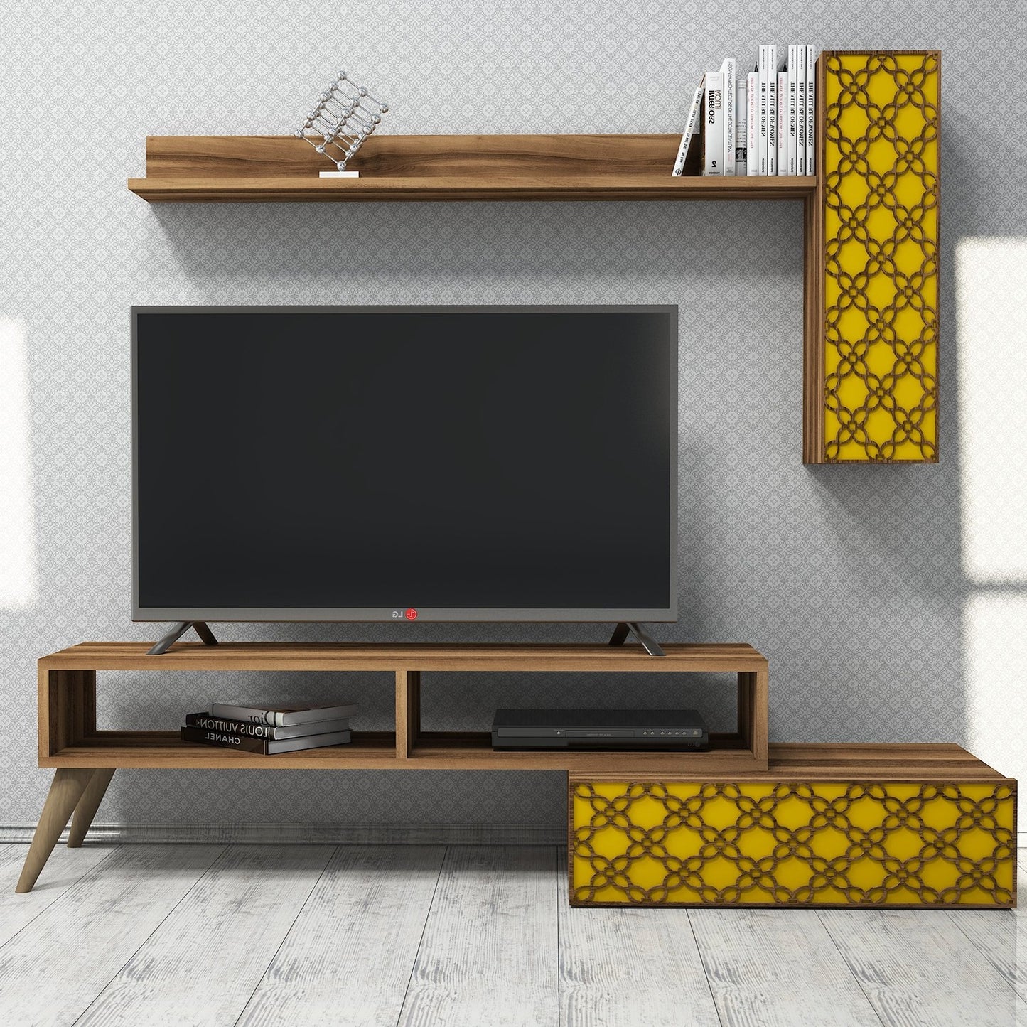 Έπιπλο Τηλεόρασης TV Βάση Σύνθεση Καρυδί Yellow | 845HCT3048
