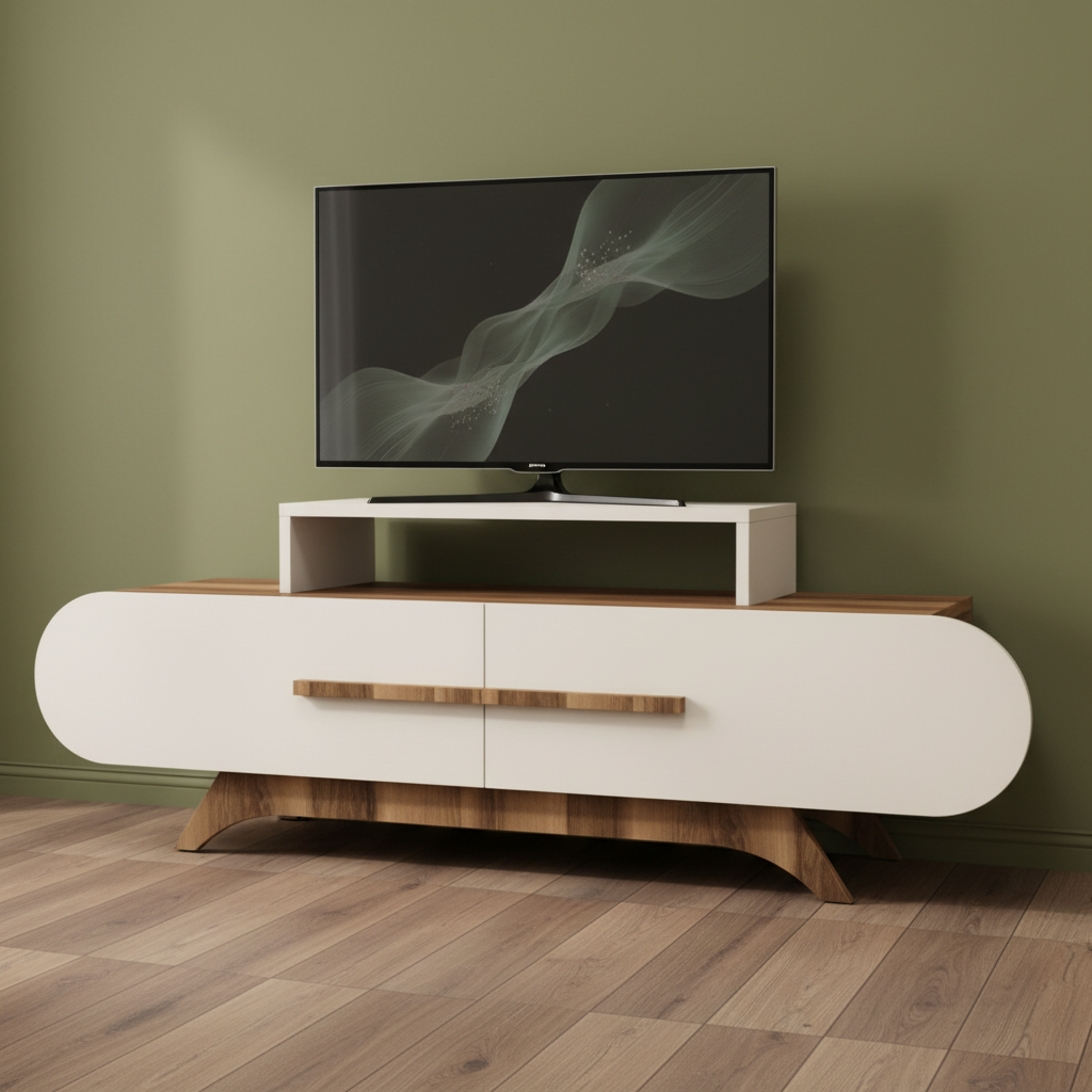 Βάση Τηλεόρασης 145εκ Καρυδιά & Κρέμα με Ράφια Μοντέρνο Έπιπλο Τηλεόρασης TV 845HCT3050